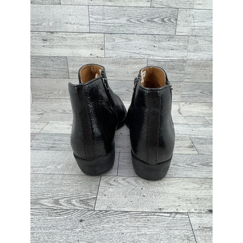 ECCO Black Snakeskin Embossed Leather Ankle‎ Boots Side Zip EU 38 US 7-7.5